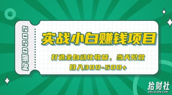 2020原创实战小白賺米项目,打造全自动化收益,当天见效,日入300-500+