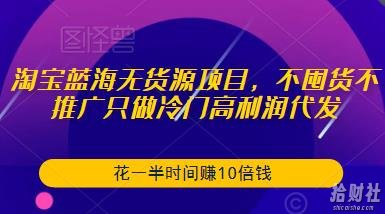 淘宝蓝海无货源项目,不囤货不推广只做冷门高利润代发,花一半时间赚10倍钱