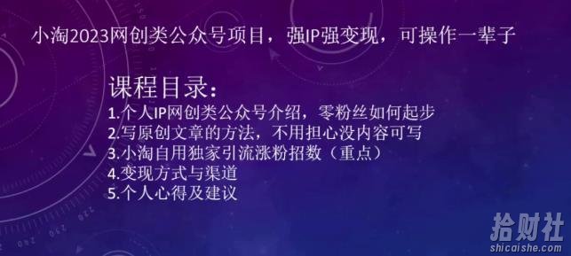 小淘2023网创类公众号项目，强IP强变现，可操作一辈子