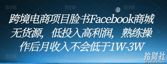跨境电商项目脸书Facebook商城无货源，低投入高利润，熟练操作后月收入不会低于1W-3W