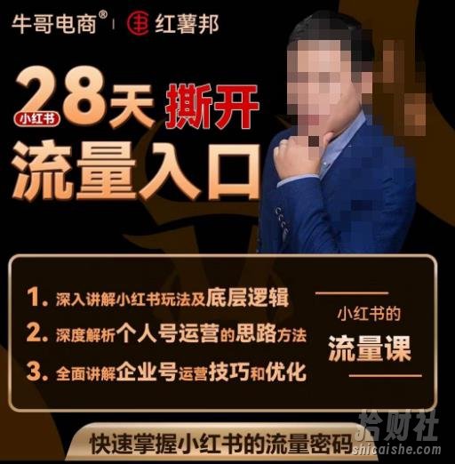 牛哥电商红薯邦28天撕开小红书流量入口,小红书运营系列课,快速掌握小红书的流量密码