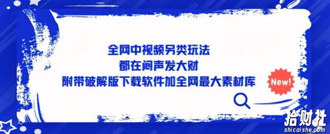 全网中视频另类玩法,都在闷声发大财,附带破解版下载软件加全网最大素材库