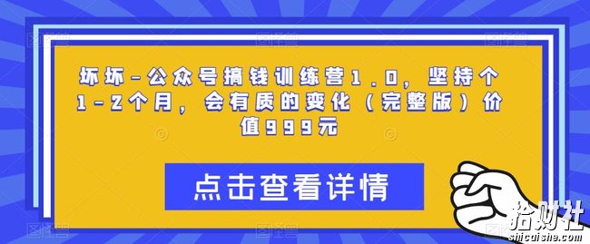 坏坏-公众号搞钱训练营1.0,坚持个1-2个月,会有质的变化(完整版)价值999元