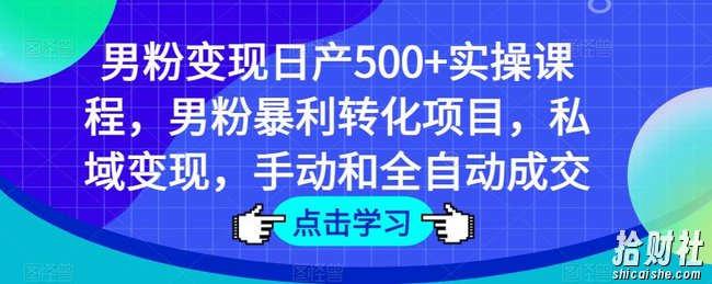男粉变现日产500+实操课程,男粉暴利转化项目,私域变现,手动和全自动成交