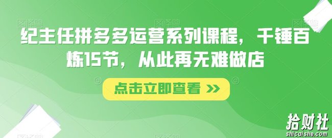 纪主任拼多多运营系列课程，千锤百炼15节，从此再无难做店