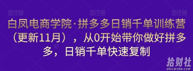 白凤电商学院·拼多多日销千单训练营，从0开始带你做好拼多多，日销千单快速复制（更新知2023年3月）