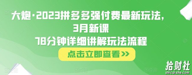 大炮·2023拼多多强付费最新玩法，3月新课78分钟详细讲解玩法流程