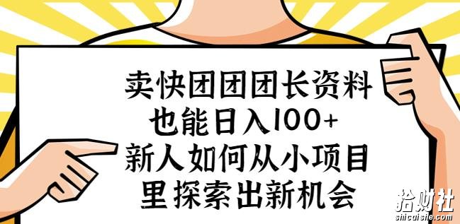 卖快团团团长资料也能日入100+新人如何从小项目里探索出新机会