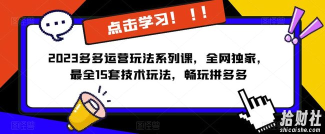 2023拼多多运营玩法系列课,全网独家,最全15套技术玩法,畅玩拼多多