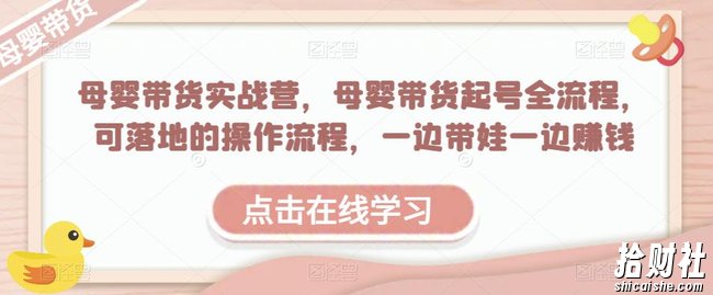 母婴带货实战营，母婴带货起号全流程，可落地的操作流程，一边带娃一边賺米（附素材）
