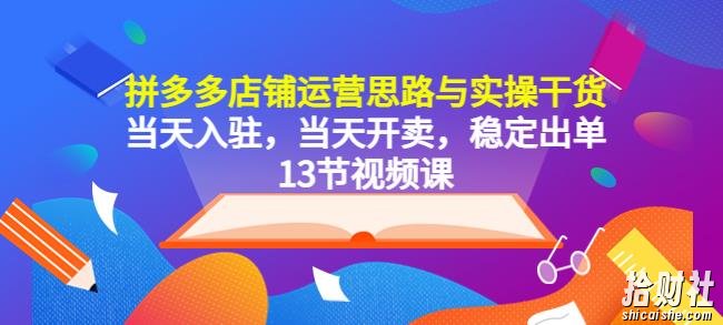 拼多多店铺运营思路与实操干货,当天入驻,当天开卖,稳定出单(13节课)