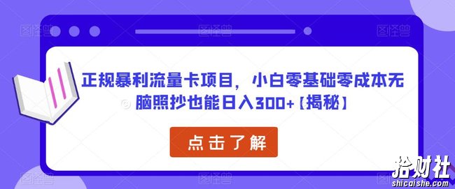 正规暴利流量卡项目,小白零基础零成本无脑照抄也能日入300+【揭秘】
