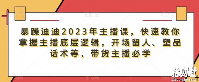 暴躁迪迪2023年主播课，快速教你掌握主播底层逻辑，开场留人、塑品话术等，带货主播必学