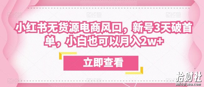 众狼电商余文小红书无货源电商风口,新号3天破首单,小白也可以月入2w+