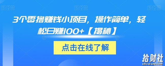 3个零撸賺米小项目，操作简单，轻松日赚100+【揭秘】