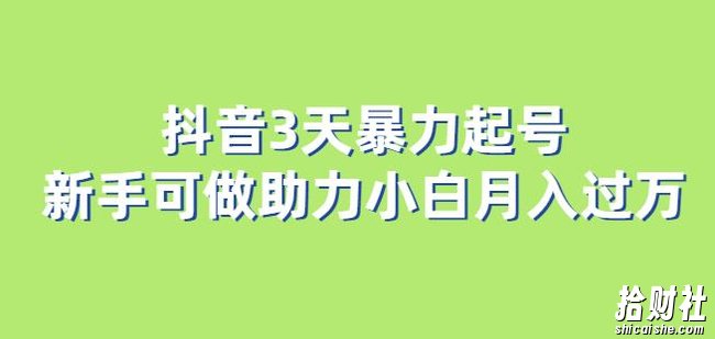 抖音3天暴力起号新手可做助力小白月入过万【揭秘】