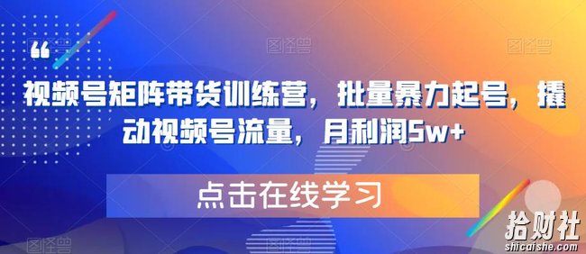 视频号矩阵带货训练营,批量暴力起号,撬动视频号流量,月利润5w+
