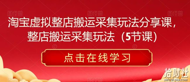 淘宝虚拟整店搬运采集玩法分享课，整店搬运采集玩法（5节课）