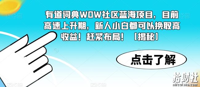 有道词典WOW社区蓝海项目，目前高速上升期，新人小白都可以换取高收益！赶紧布局！【揭秘】