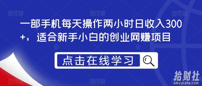 一部手机每天操作两小时日收入300+，适合新手小白的创业网创项目【揭秘】