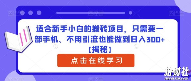 适合新手小白的搬砖项目，只需要一部手机、不用引流也能做到日入300+【揭秘】