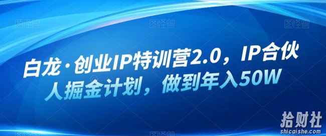 白龙·创业IP特训营2.0，IP合伙人掘金计划，做到年入50W