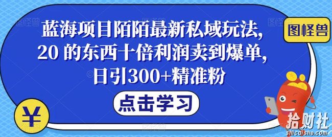 蓝海项目陌陌最新私域玩法,20 的东西十倍利润卖到爆单,日引300+精准粉【揭秘】