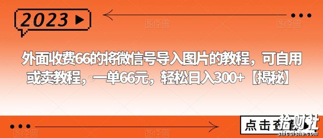 外面收费66的将微信号导入图片的教程,可自用或卖教程,一单66元,轻松日入300+【揭秘】