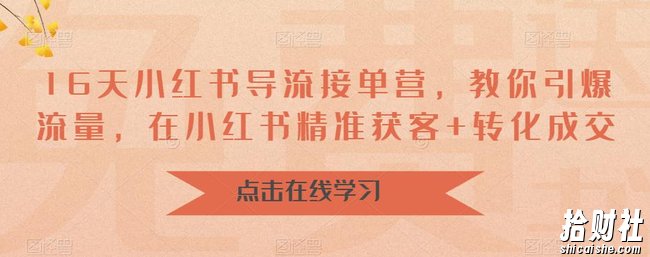16天小红书导流接单营,教你引爆流量,在小红书精准获客+转化成交