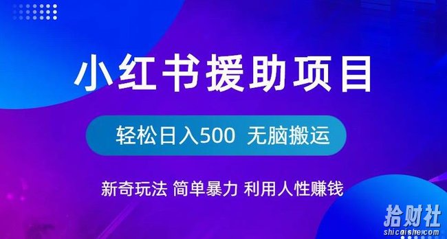 小红书援助项目新奇玩法，简单暴力，无脑搬运轻松日入500【揭秘】