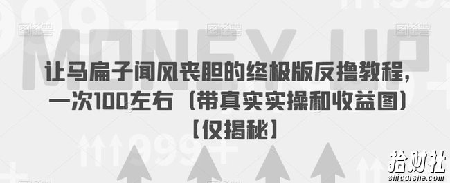 让马扁子闻风丧胆的终极版反撸教程,一次100左右(带真实实操和收益图)【仅揭秘】