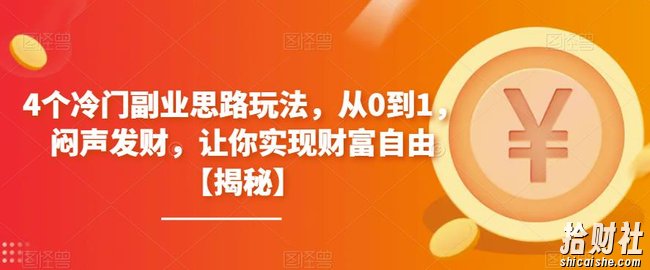 4个冷门副业思路玩法,从0到1,闷声发财,让你实现财富自由【揭秘】
