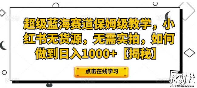 超级蓝海赛道保姆级教学,小红书无货源,无需实拍,如何做到日入1000+【揭秘】