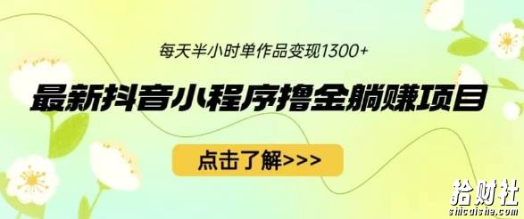 最新抖音小程序撸金躺赚项目,一部手机每天半小时,单个作品变现1300+【揭秘】