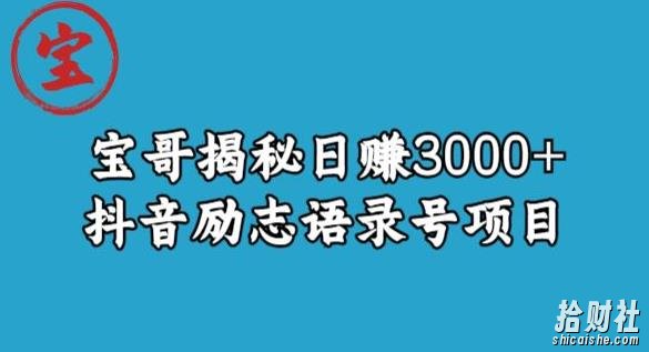 宝哥揭秘日赚3000+抖音励志语录号短视频变现项目