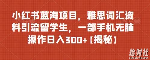 小红书蓝海项目,雅思词汇资料引流留学生,一部手机无脑操作日入300+【揭秘】