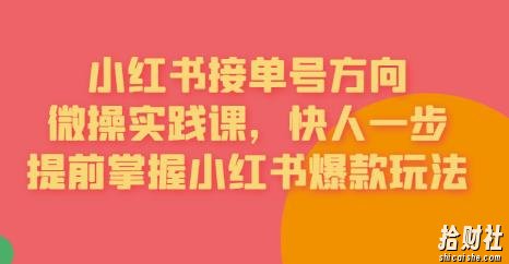 接单号方向·小红书微操实践课,快人一步,提前掌握小红书爆款玩法