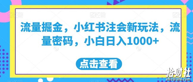 流量掘金,小红书注会新玩法,流量密码,小白日入1000+【揭秘】