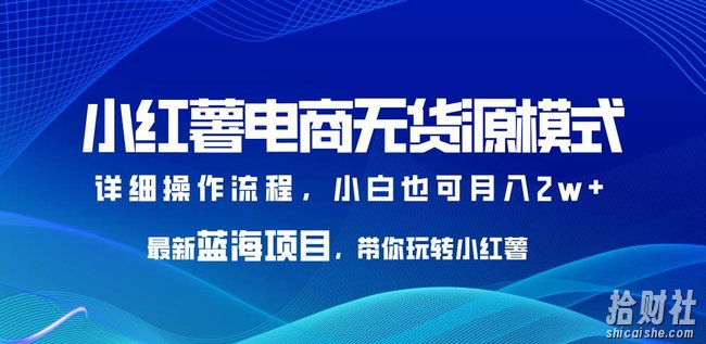 小红薯电商无货源模式,最新蓝海项目,带你玩转小红薯,小白也可月入2w+【揭秘】