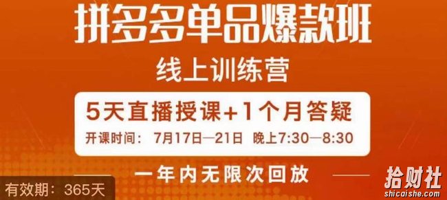 钟辰·拼多多单品爆款班,一个拼多多超级爆款养一个团队