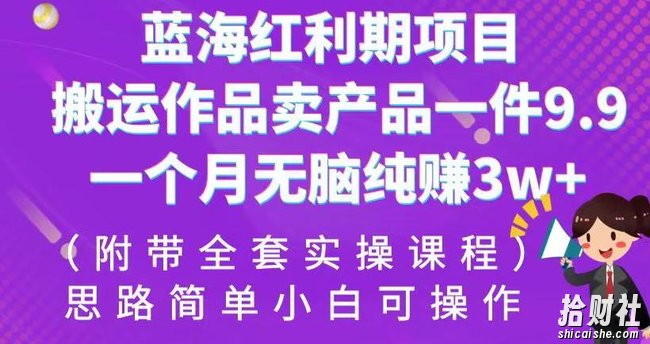 蓝海红利期项目,搬运作品卖产品一件9.9,一个月无脑纯赚3w+!(附带全套实操课程)【揭秘】