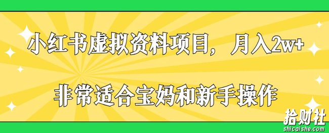 小红书虚拟资料项目，月入2w+，非常适合宝妈和新手操作【揭秘】