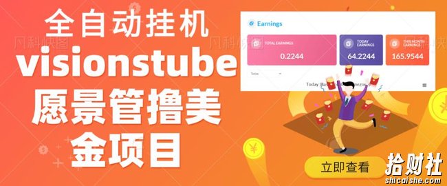 外面收费几千上万的visionstube愿景管撸美金项目,单日收益30-50美金+工作室可批量多开搞