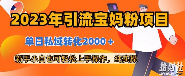 2023年引流宝妈粉项目,单日私域转化2000+,新手小白也可轻松上手操作,纯实操