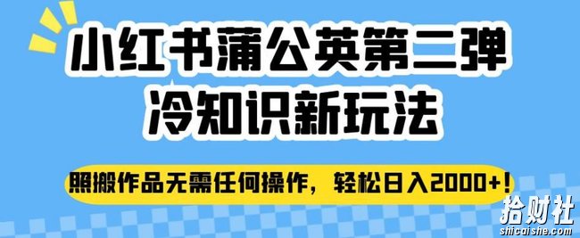小红书蒲公英第二弹冷知识新玩法，照搬作品无需任何操作，轻松日入2000+【揭秘】