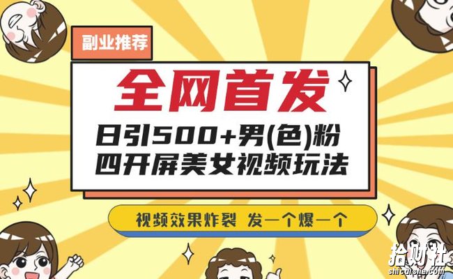 全网首发,日引500+男粉美女视频四开屏玩法,发一个爆一个【揭秘】