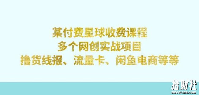 某付费星球课程:多个网创实战项目,撸货线报、流量卡、闲鱼电商等(文档非视频)