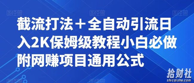 截流打法+全自动引流日入2K保姆级教程小白必做,附项目通用公式【揭秘】
