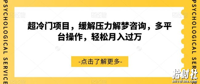 超冷门项目，缓解压力解梦咨询，多平台操作，轻松月入过万【揭秘】