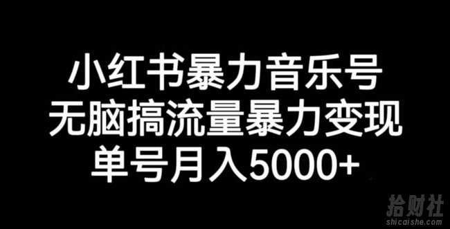 小红书暴力音乐号，无脑搞流量暴力变现，单号月入5000+